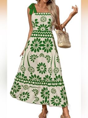 Women’s Floral Maxi Print Dress - Adjustable Tie Shoulder - Lightweight Beach